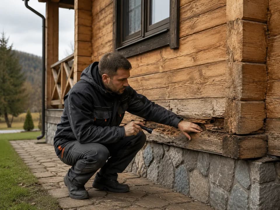 Осмотр состояния древесины деревянного дома